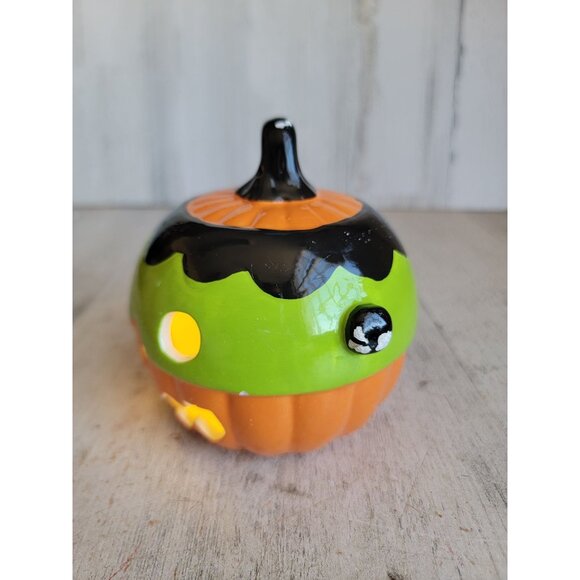 Light up AS IS Frankenstein pumpkin ceramic Halloween home decor figure - Picture 5 of 11